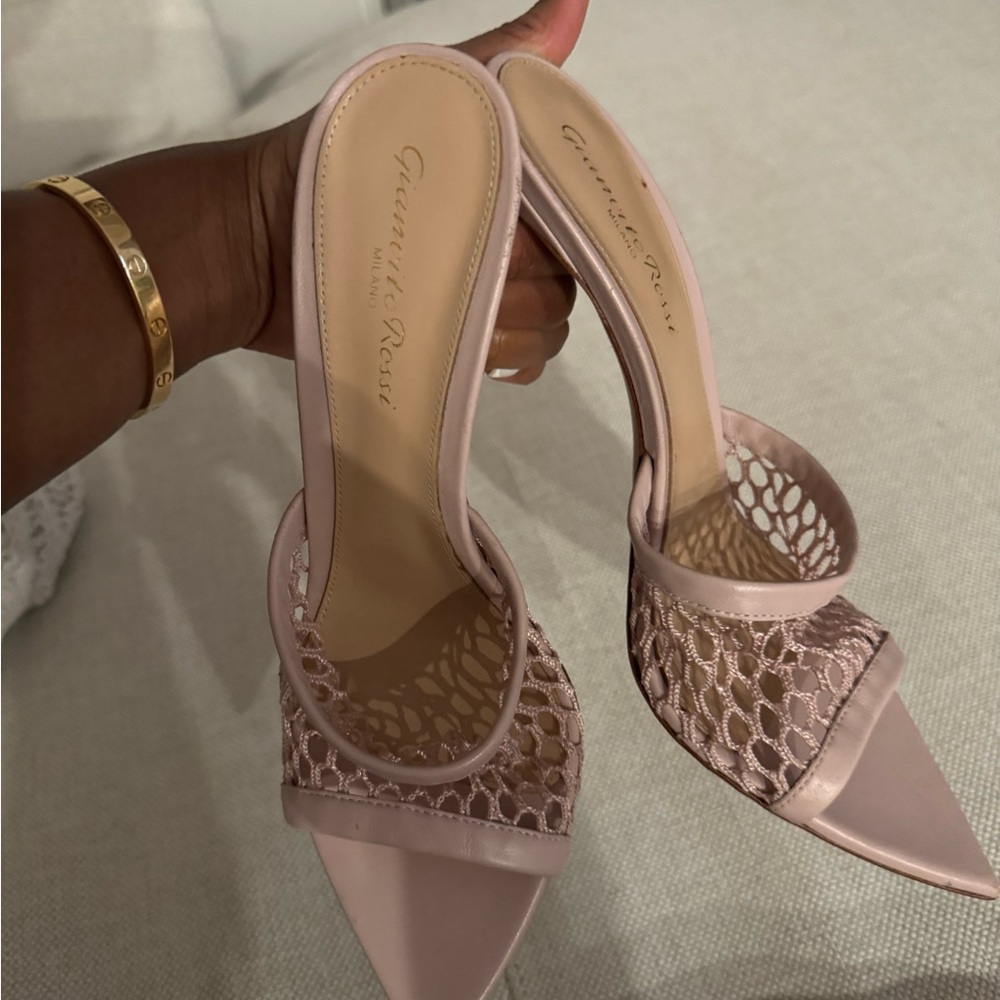 Gianvito Rossi Blush Pink Mesh Slide Mules
